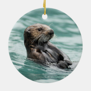 Watching Sea Otter Ceramic Tree Decoration