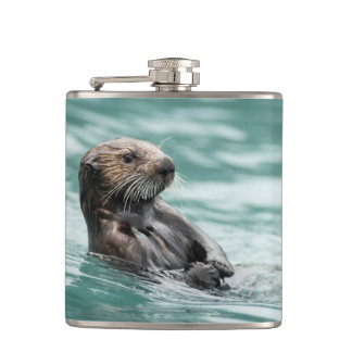 Watching Sea Otter Hip Flask