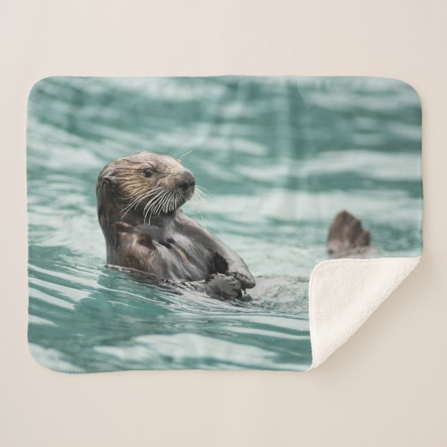 Watching Sea Otter Sherpa Blanket (Front (Horizontal))