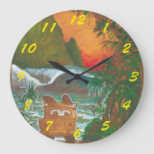 Watching the Sunset Man Dog and Surf Van Large Clock