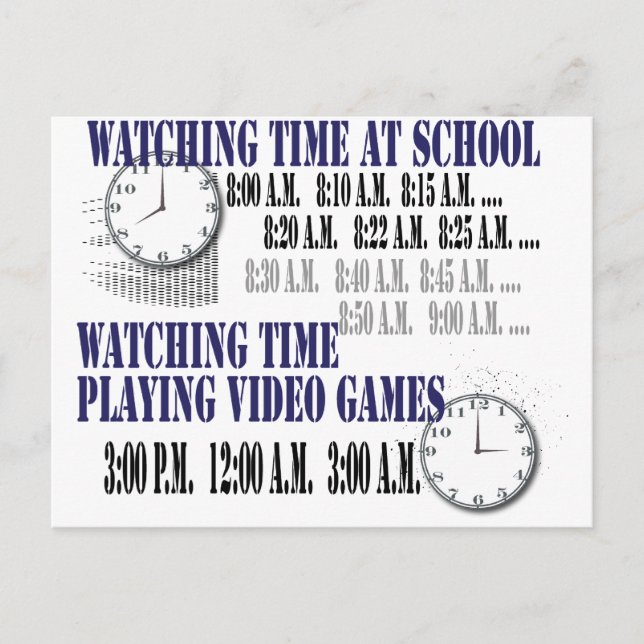 watching time at school video gamer postcard (Front)
