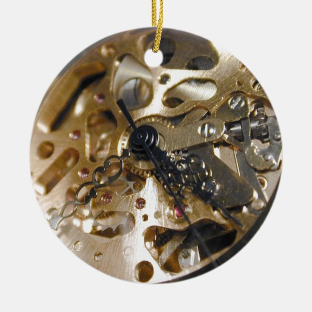Watchmaker clock working ceramic tree decoration (Front)