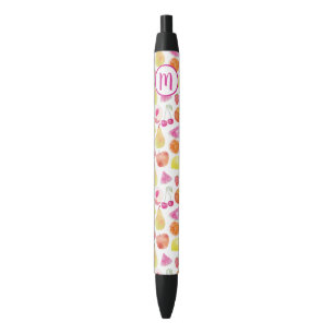 Watecolor Fruit Monogram Black Ink Pen