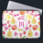 Watecolor Fruit Monogram Laptop Sleeve<br><div class="desc">Watercolor fruit pattern with a monogram. Fresh,  colourful and pretty design for foodies.
Change the initial to customise.</div>