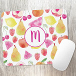 Watecolor Fruit Monogram Mouse Pad<br><div class="desc">Watercolor fruit pattern with a monogram. Pretty,  fresh and colourful design for foodies.
Change the initial to customise.</div>