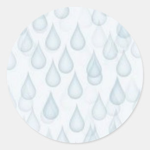 WATER034 RAINDROPS LIGHT BLUE WHITE CARTOON WEATHE CLASSIC ROUND STICKER