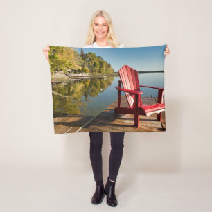 Water   Adirondack Chair at the Lake Fleece Blanket