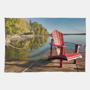 Water Adirondack Chair at the Lake Tea Towel
