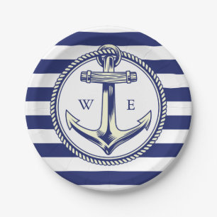 Water anchor Marine Blue Radius Paper Plate