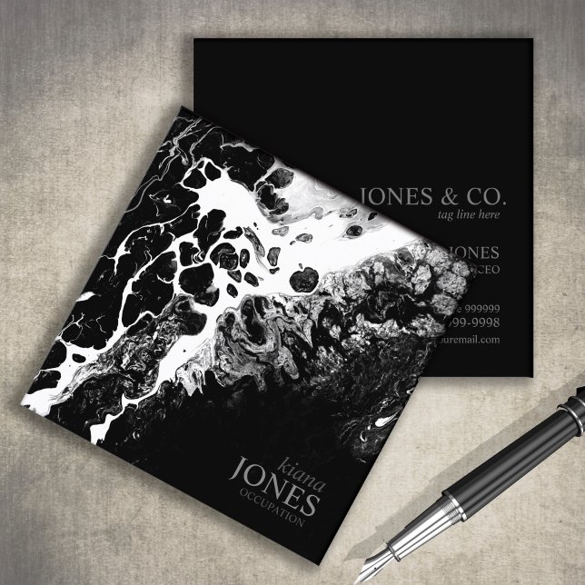 Water and Stone Abstract Black and White ID793 Square Business Card (Creator Uploaded)