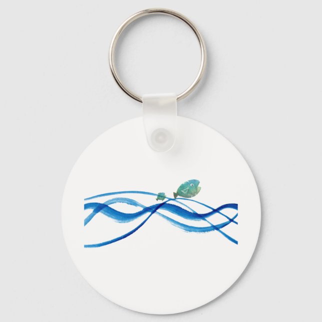 water art: father fish, kid fish key ring (Front)