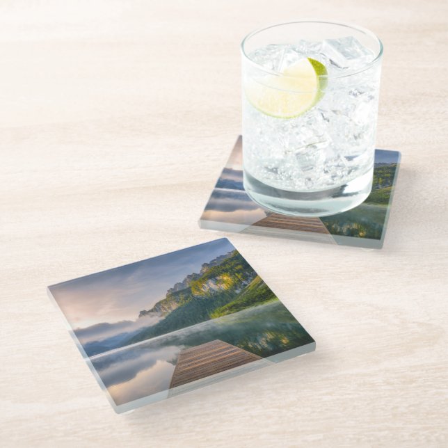 Water | Azure Alpine Lake, Austria Glass Coaster (Angled)