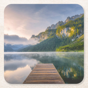 Water Azure Alpine Lake, Austria Square Paper Coaster