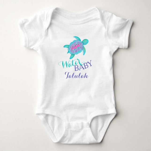 Water baby pink aqua turtle art t-shirt bodysuit (Front)