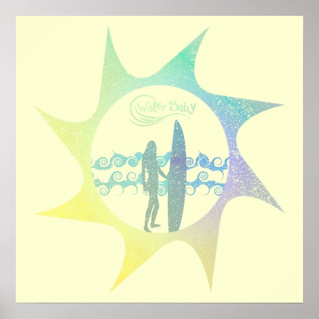 Water Baby Sun Distressed Surf Poster (Front)