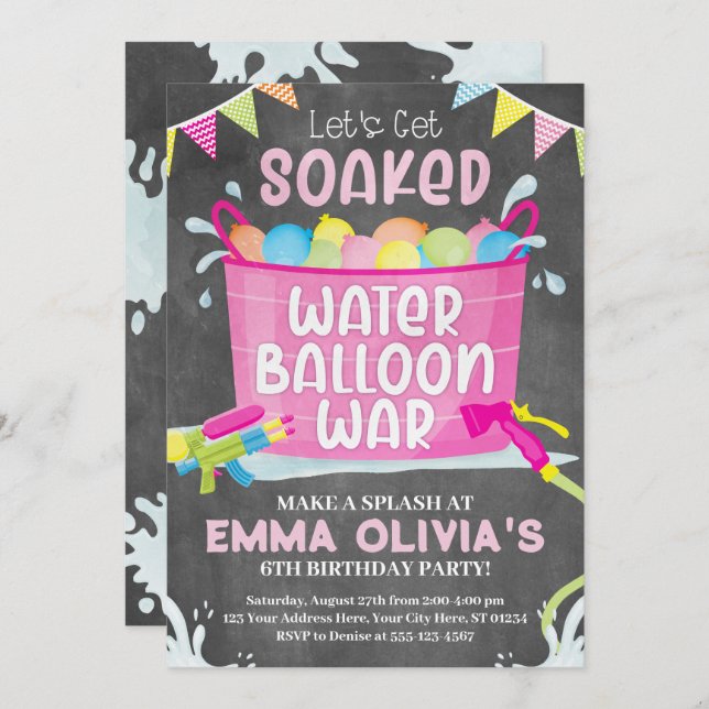 Water Balloon Birthday Invitation, Balloon War Inv Invitation (Front/Back)