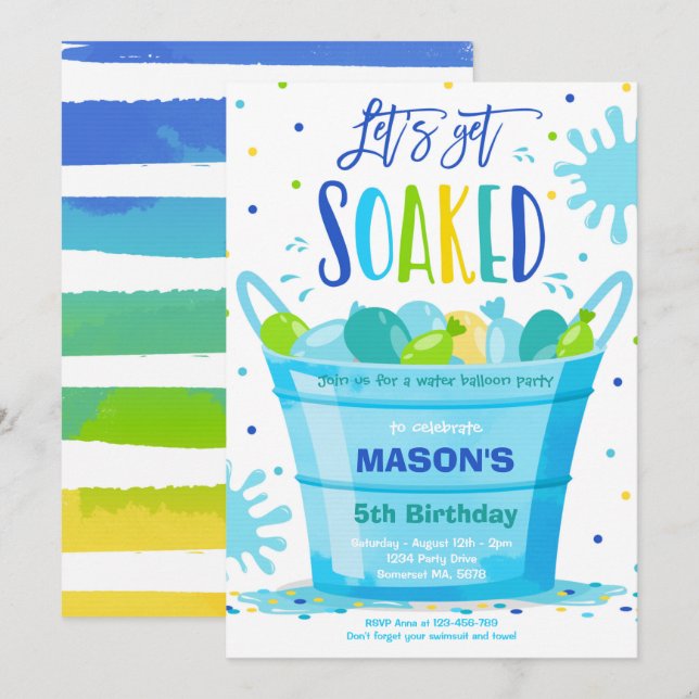 Water Balloon Birthday Party Summer Water Balloon Invitation (Front/Back)