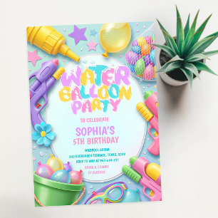 Water Balloon Fight Girls 7th Birthday Invitation