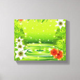 Water Bamboo and Tropical Flowers Canvas Print