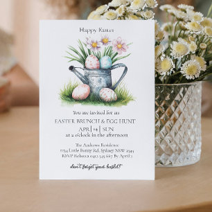 Water Basket with decorative eggs and egg hunt Invitation