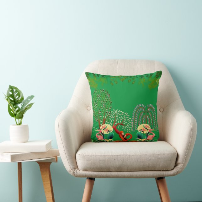 Water Birds Flamingo Couple Tree of Life Greenery  Cushion (Chair)