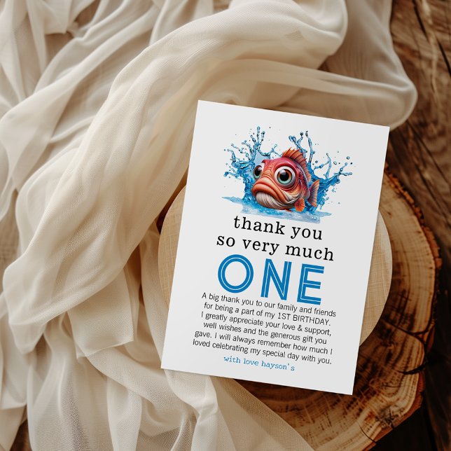 water blue fish 1st birthday thank you card! (Creator Uploaded)