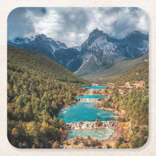 Water Blue Moon Lake, China Square Paper Coaster