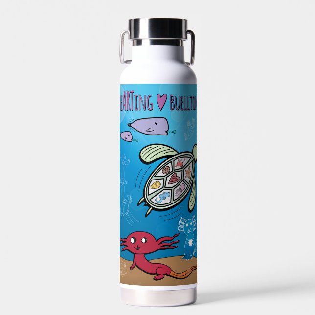 Water Bottle - Axolotls Under the S - Buellton.Art (Front)