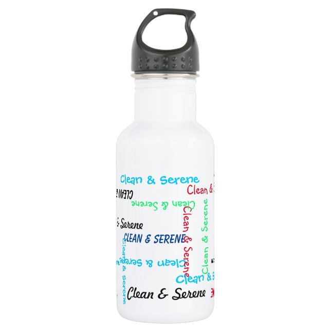 Water Bottle, Clean and Serene, White 532 Ml Water Bottle (Front)