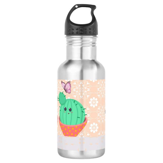 Water Bottle Design with Cute Cacti (Front)