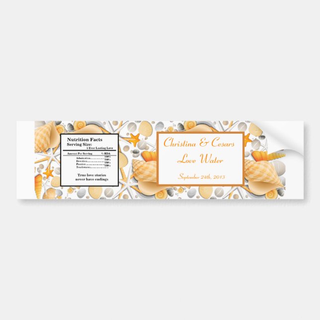 Water Bottle Label Assorted Seashells Orange (Front)
