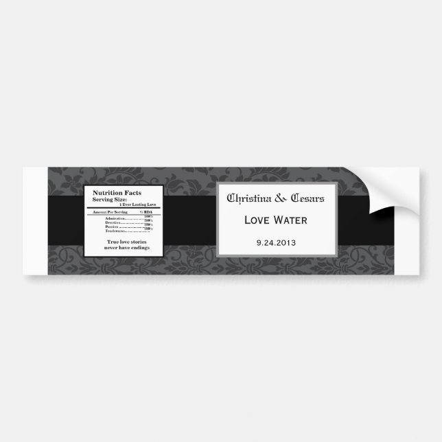 Water Bottle Label Black Grey Formal Gothic Print (Front)
