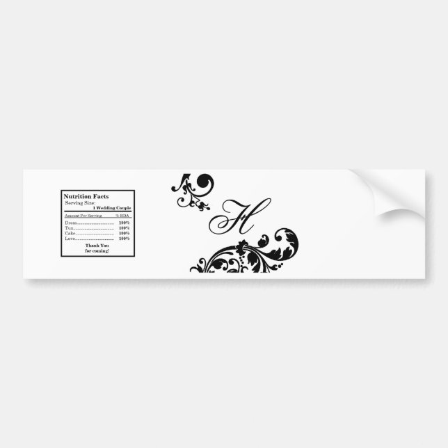 Water Bottle Label Black White Floral Filigree (Front)
