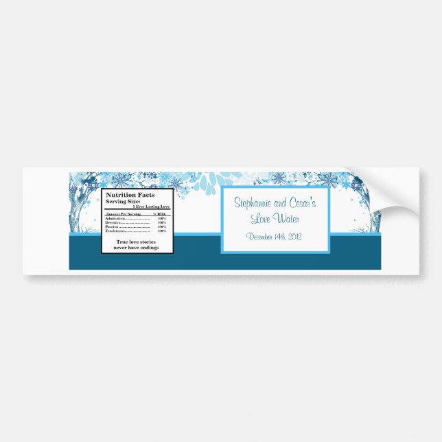 Water Bottle Label  Blue Tree / Snowflakes (Front)