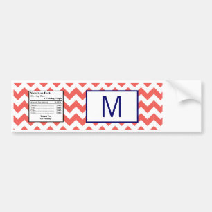Water Bottle Label Coral Navy Blue Chevron Name