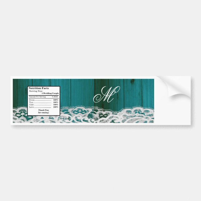 Water Bottle Label Distrissed Teal Wood Lace (Front)