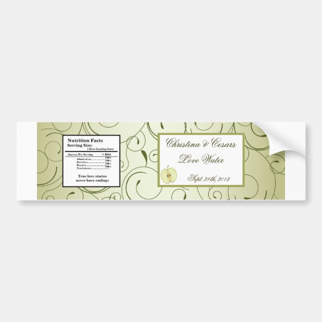 Water Bottle Label Green Apple Swirls Fruit (Front)
