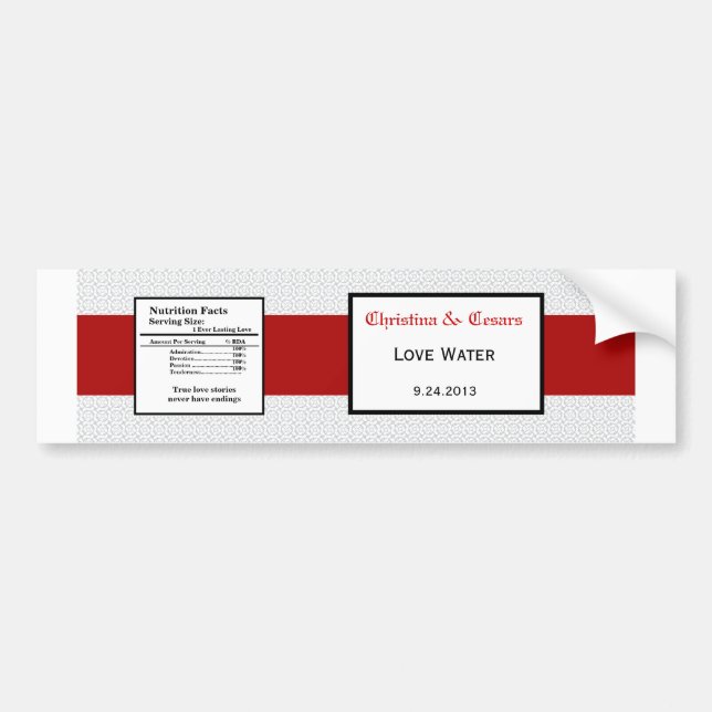 Water Bottle Label Grey Red Formal Print (Front)