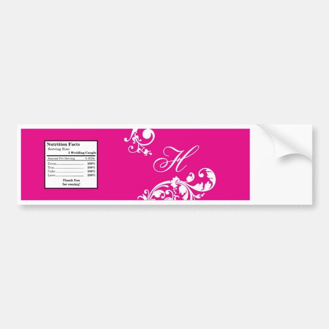 Water Bottle Label Hot Pink White Floral Filigree (Front)