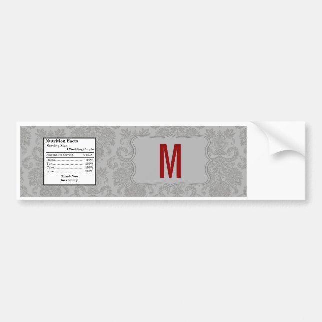 Water Bottle Label Modern Grey Damask Lace Print (Front)