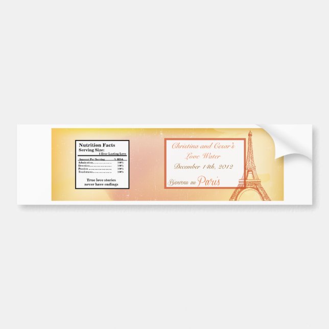 Water Bottle Label Paris Peach (Front)