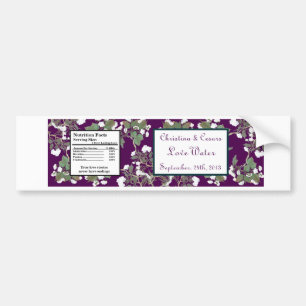 Water Bottle Label Peacock/Flower Branch Purple