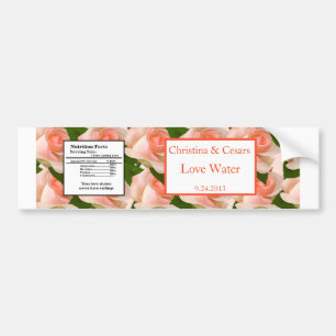 Water Bottle Label Pink/Peach Rose with Leaves Flo