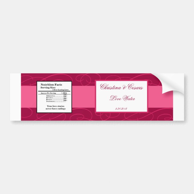 Water Bottle Label Raspberry Pink Loops/Swirls Blu (Front)
