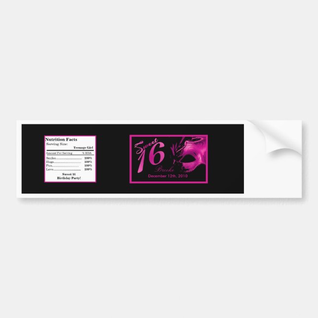 Water Bottle Label Sweet 16 Pink Black Party (Front)