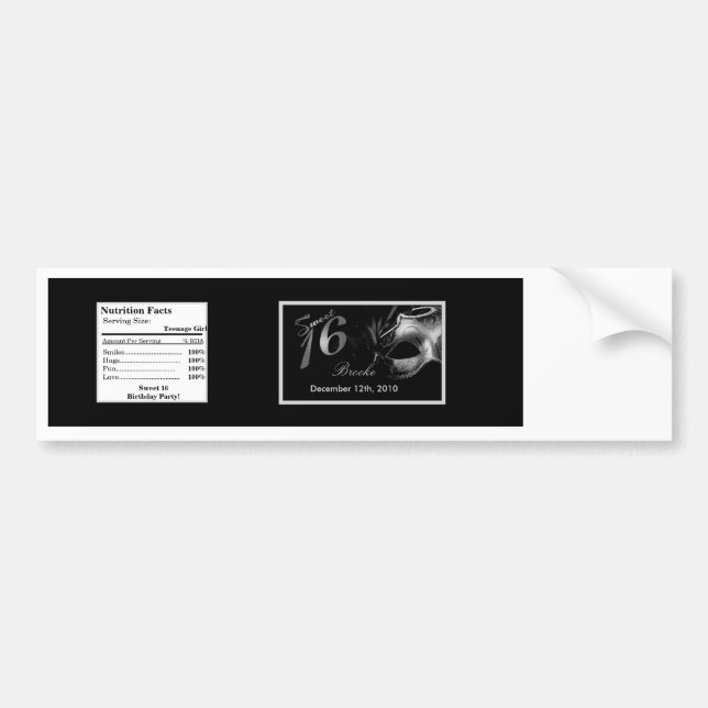Water Bottle Label Sweet 16 Silver Black (Front)