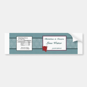Water Bottle Label Teal Blue Damask/Stripes Red Fl