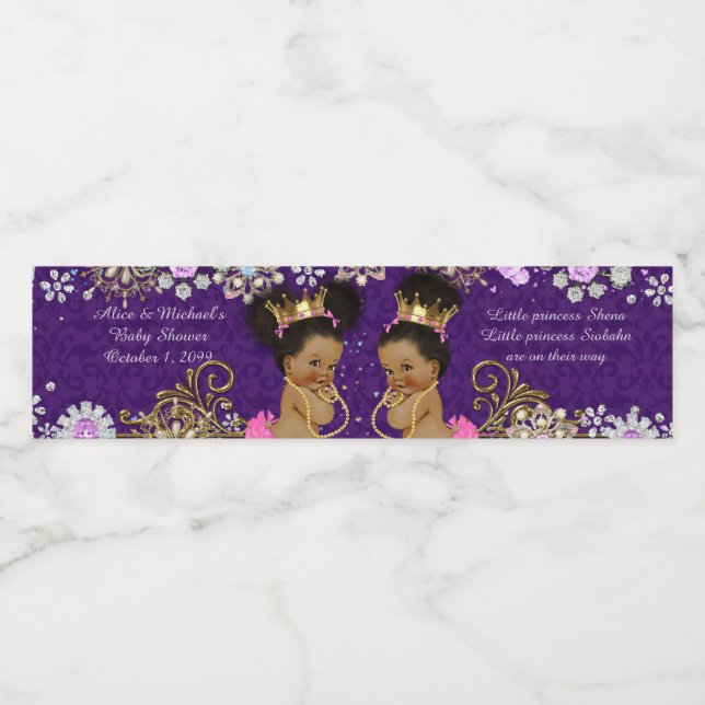Water Bottle Label twin african, etnic,purple (Single Label)