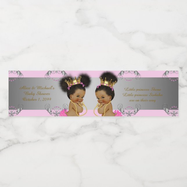 Water Bottle Label twin,baby shower,pink silver (Single Label)