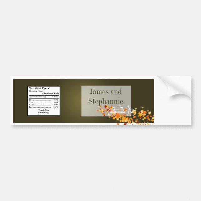 Water Bottle Label Whimsical Brown Double Bike (Front)